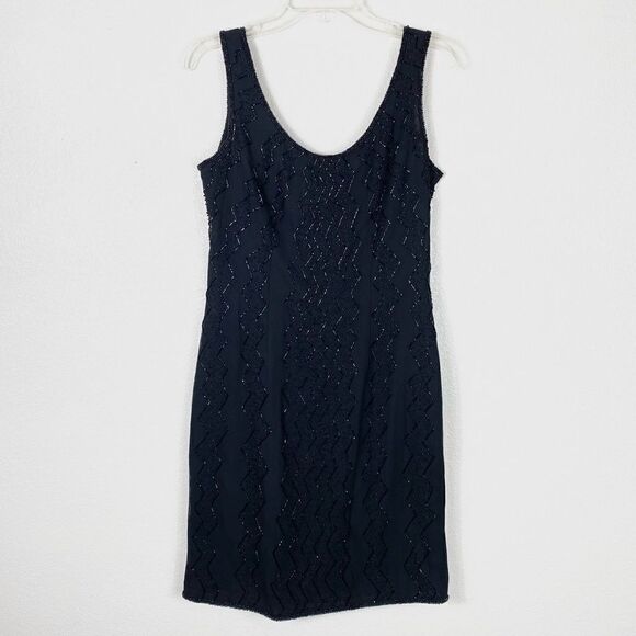 Vintage Papell Boutique Evening Black Silk Beaded Sleeveless Dress - Picture 5 of 7